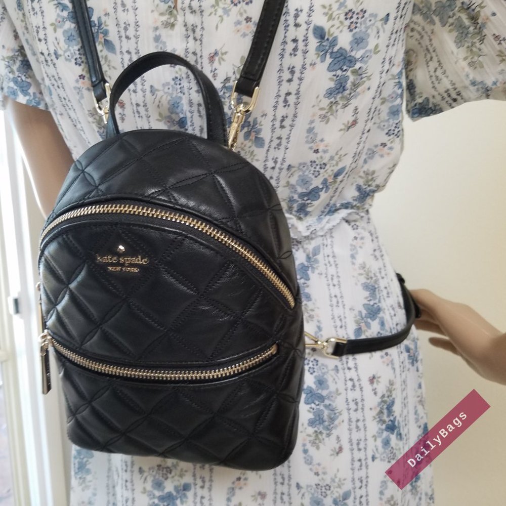 BLACK MINI CONVERTIBLE BACKPACK KATE SPADE LEATHER - Picture 15 of 15